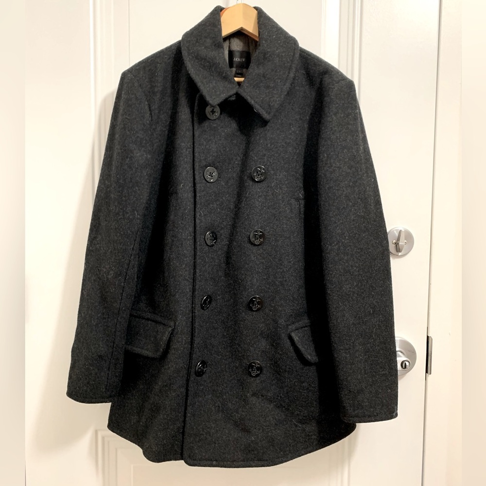 J Crew Wool Charcoal Pea Coat. Size Large